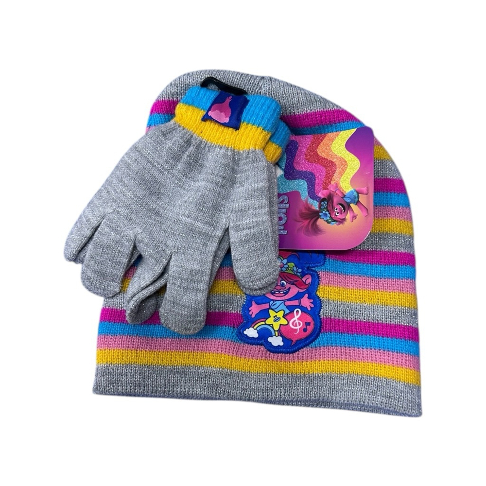 Berkshire Girls Trolls Striped Beanie Gloves Set One Size